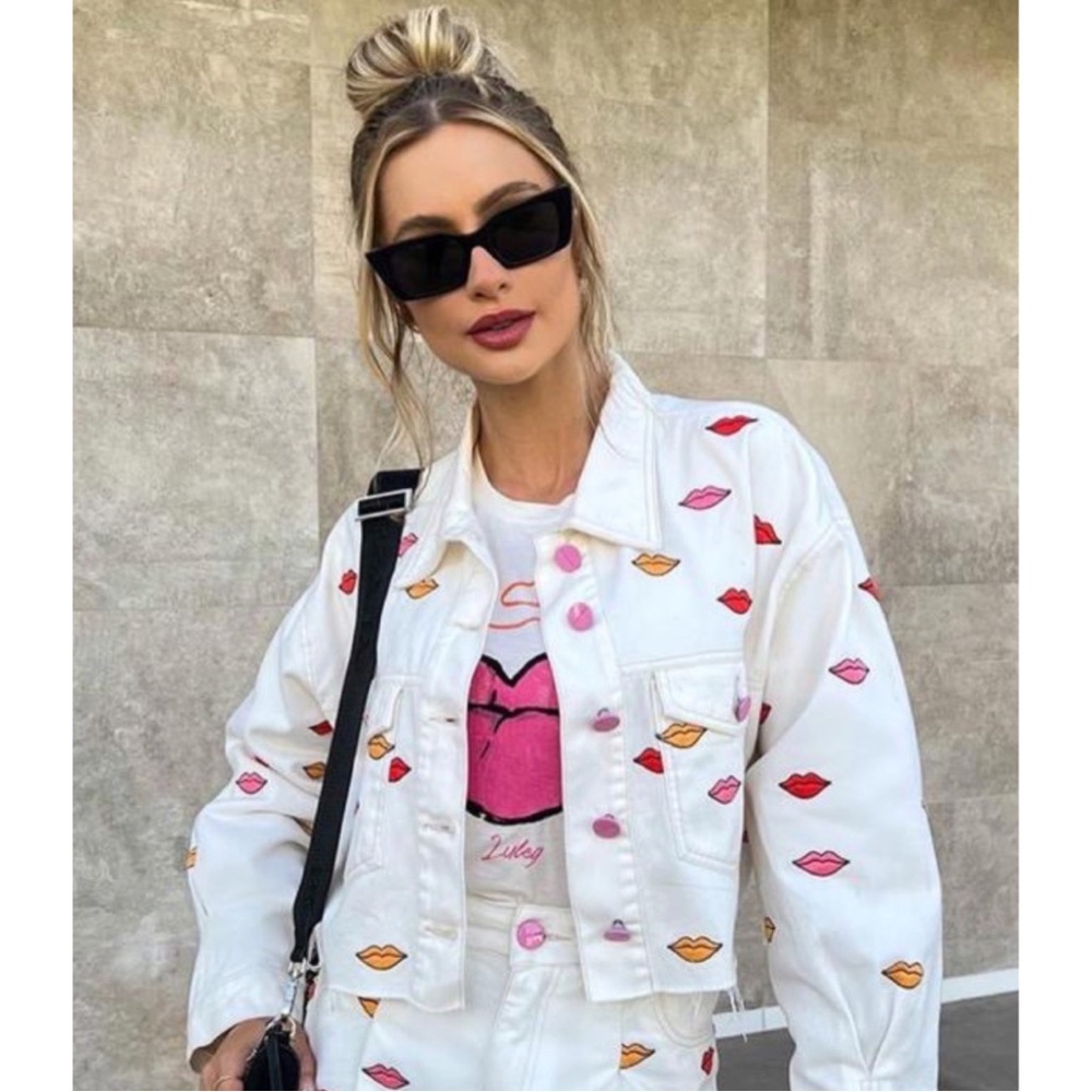 Embroidered White Denim Jacket